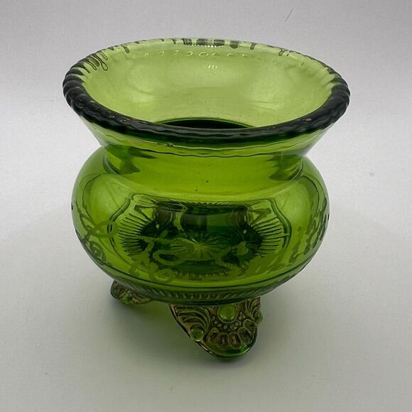 1905 St. Louis Worlds Fair Colorado Glass Emerald Toothpick Holder Lacy Medalion - Picture 1 of 10
